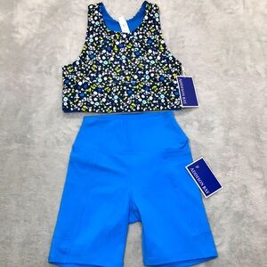 Addison Bay Blue Biker Shorts & Floral Sports Bra Size XS New